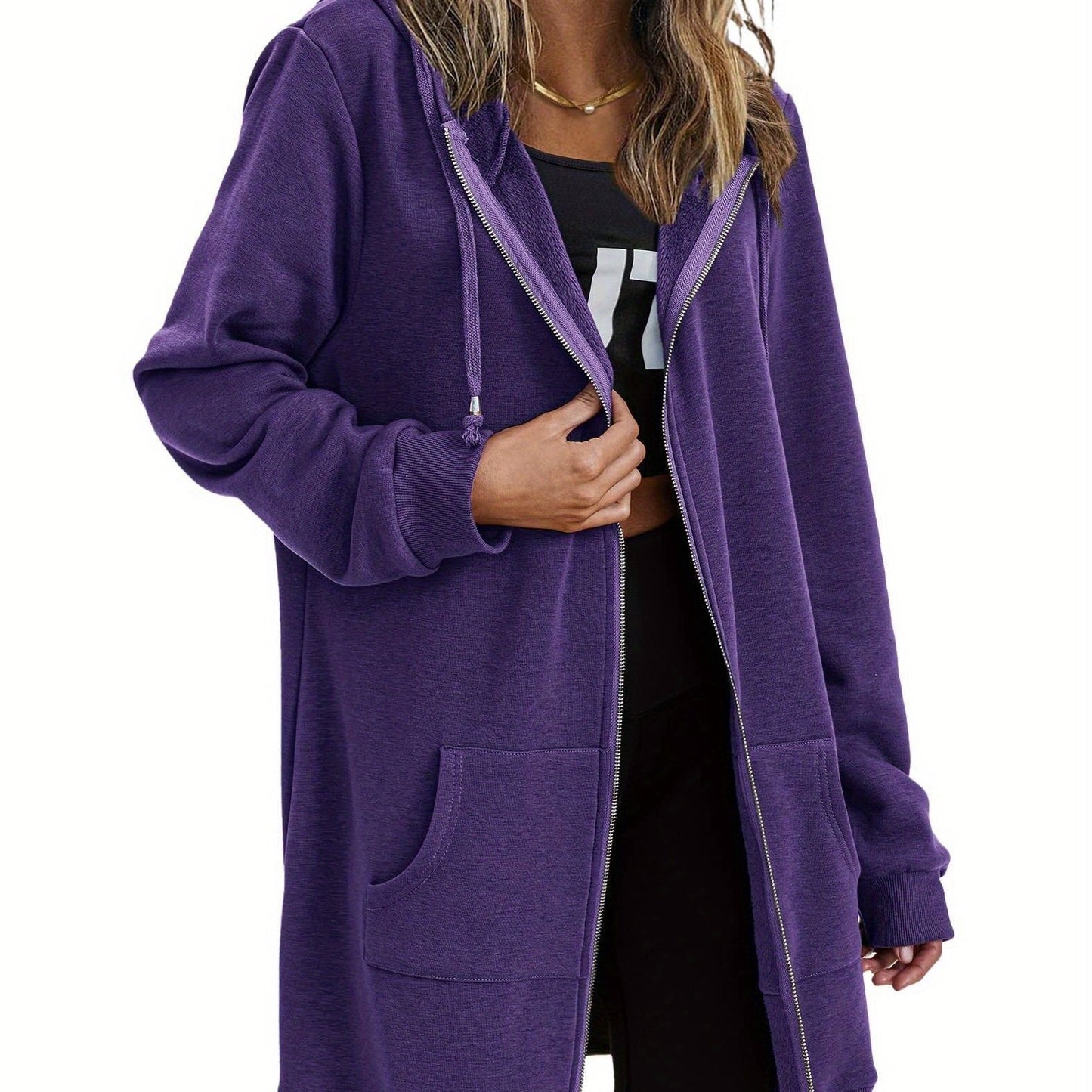 Long Sleeve Lightweight Fleece Zip Up Hoodies For Women