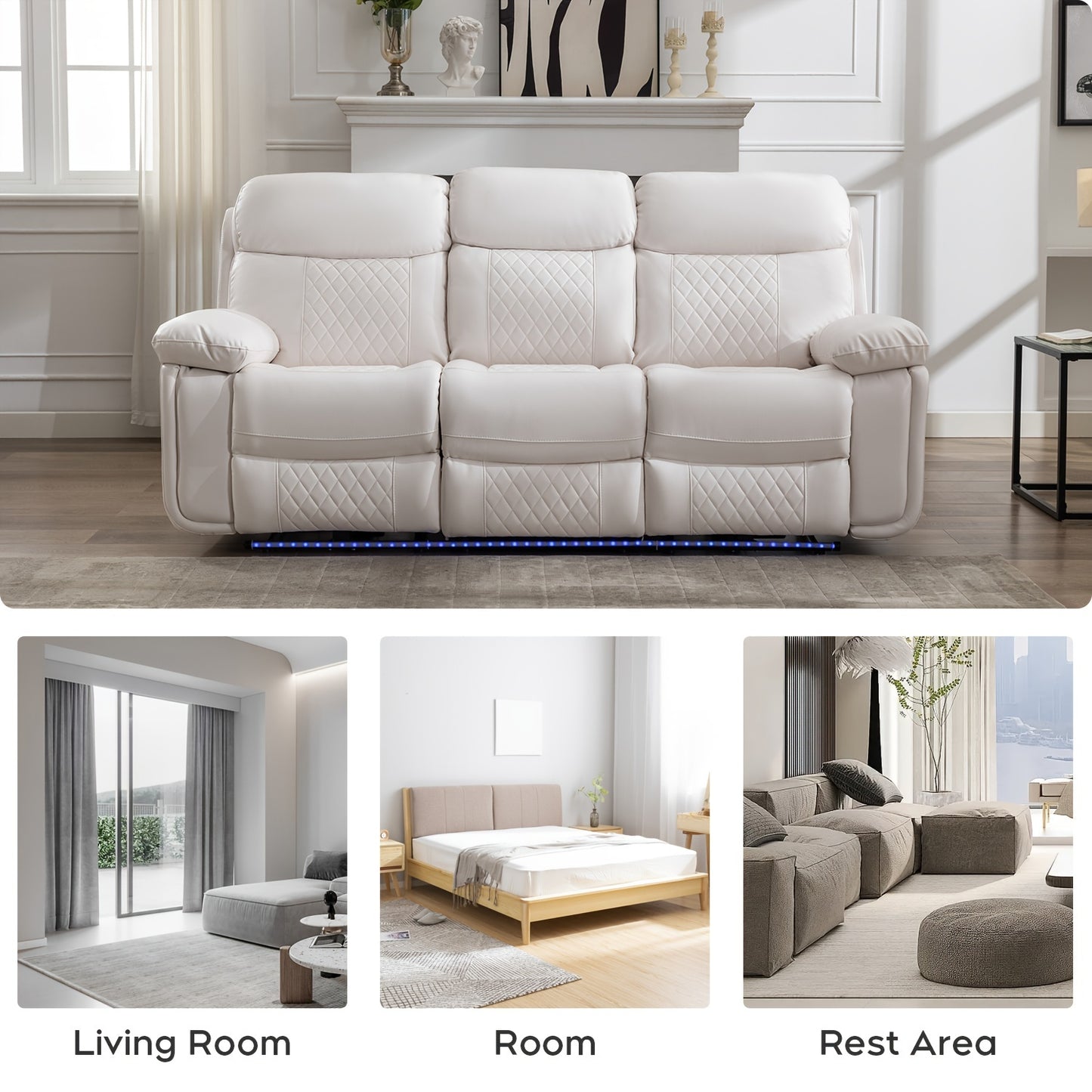 Power Recliner Sofa Set with Bass Speakers and LED Lights.