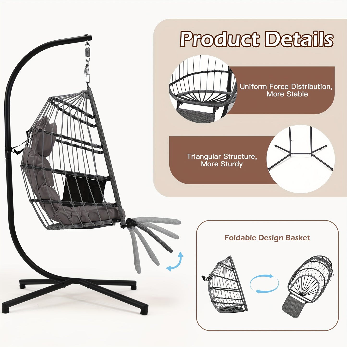 Hanging Double Egg Chair with Stand And Chair Pillow