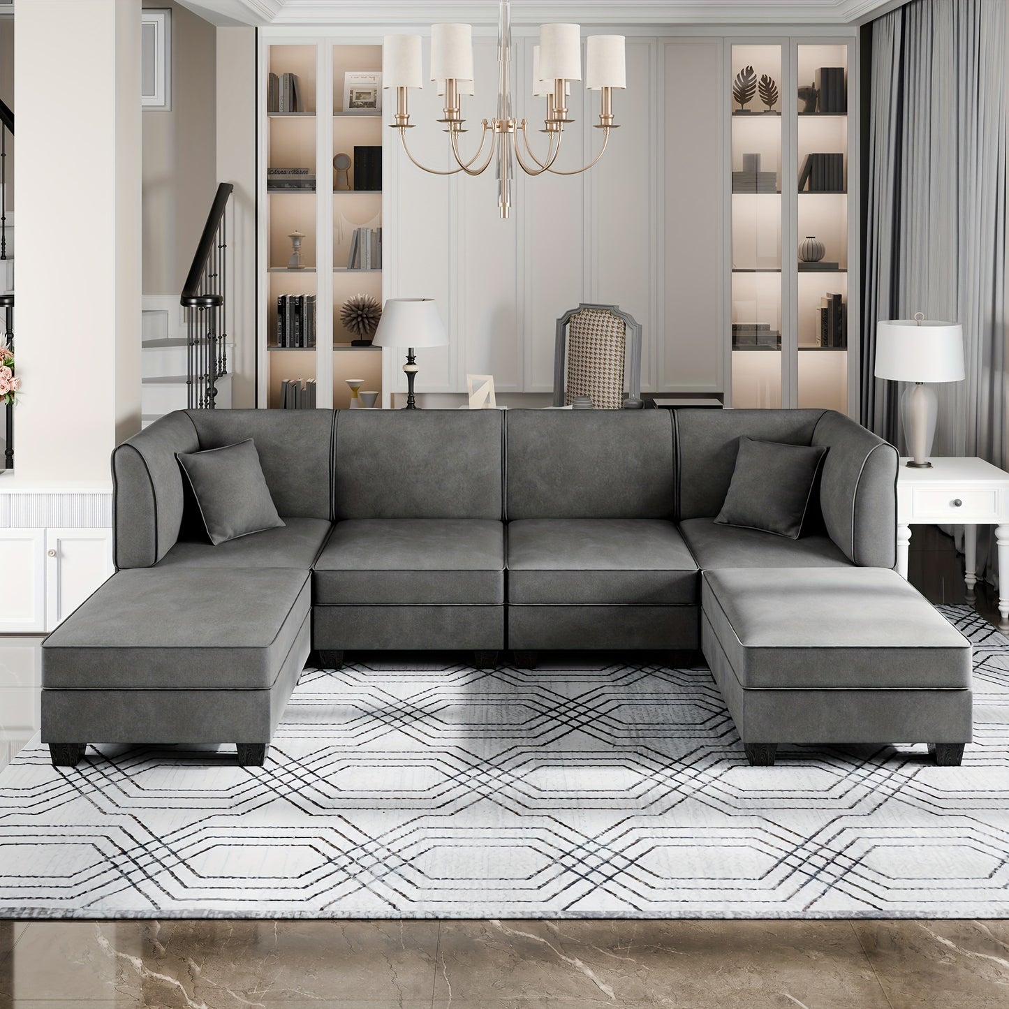 Reversible Modular Sectional Sofa with Ottoman