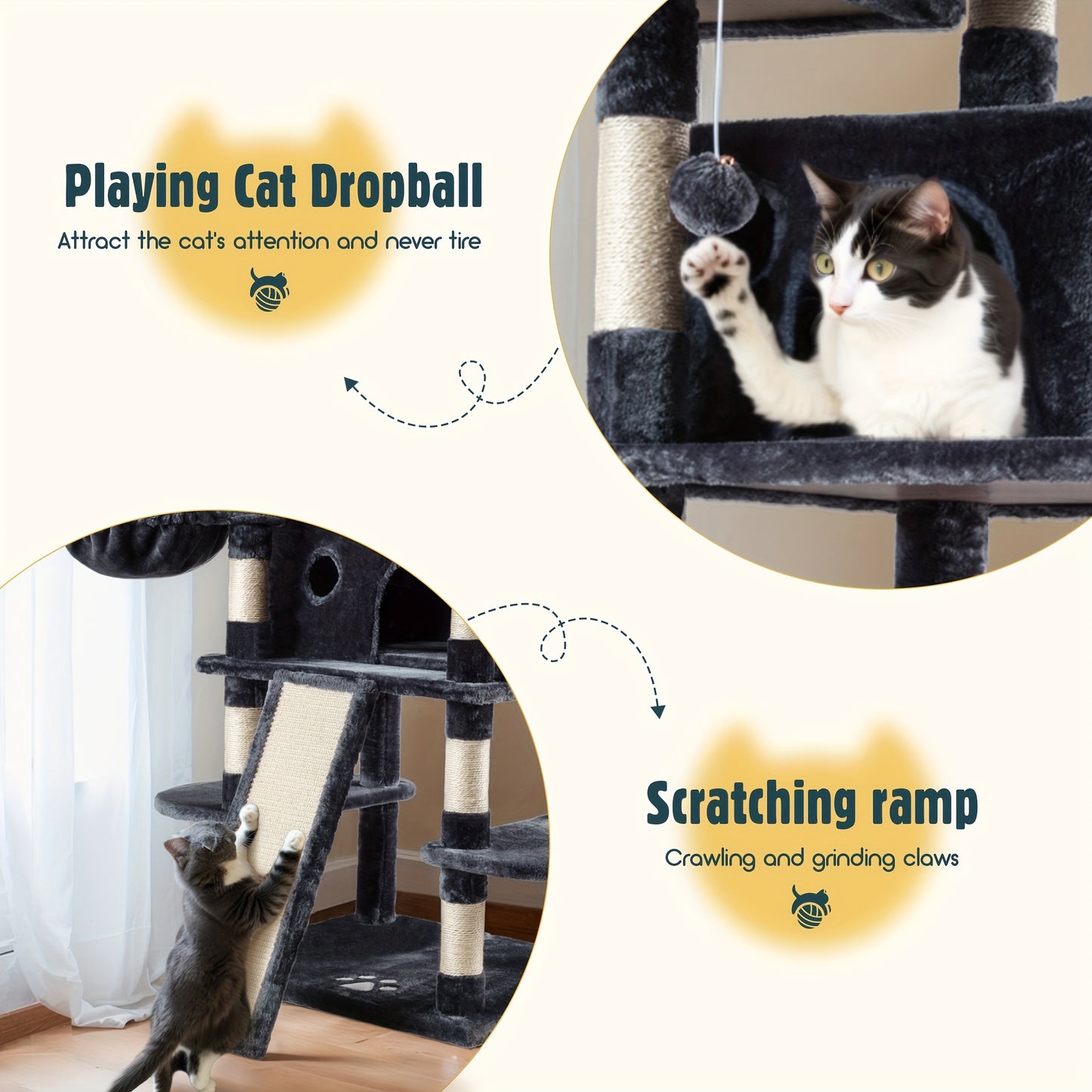 68-Inch Multi-Level Cat Tree Tower for Large Cats