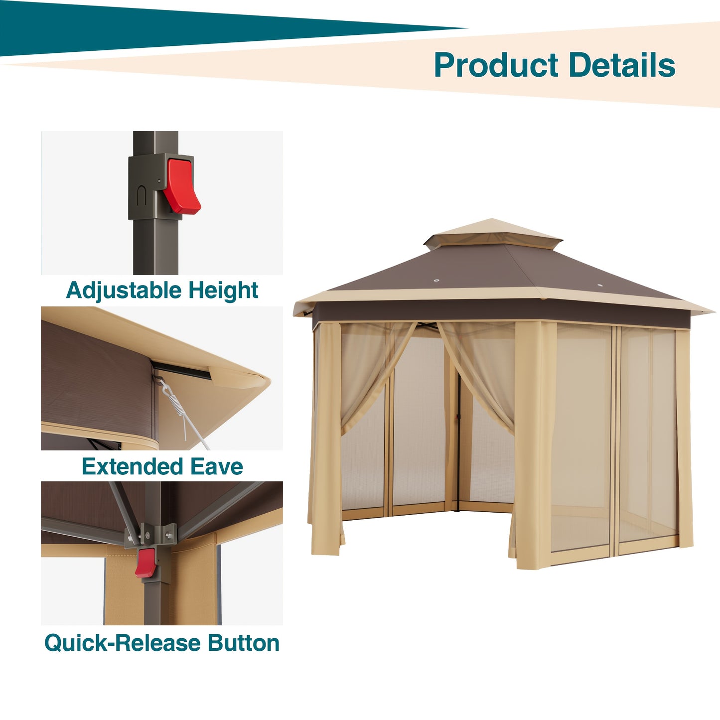 Pop Up Gazebo with Zippered Mesh Sides 13' x 13'