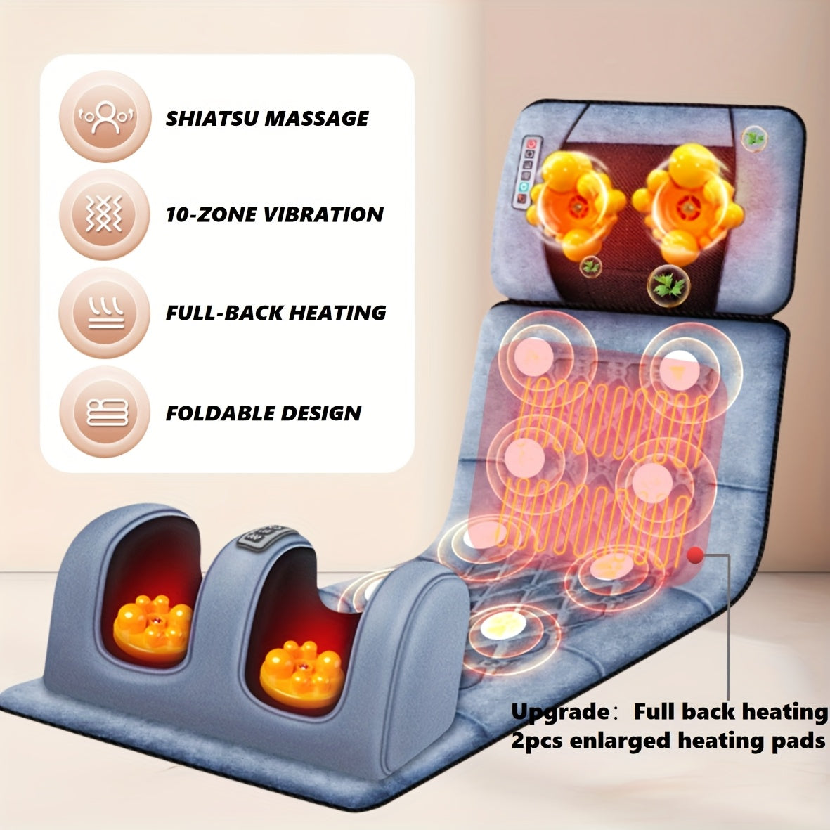 Full Body Heated Massage Pad with Removable Neck Pillow
