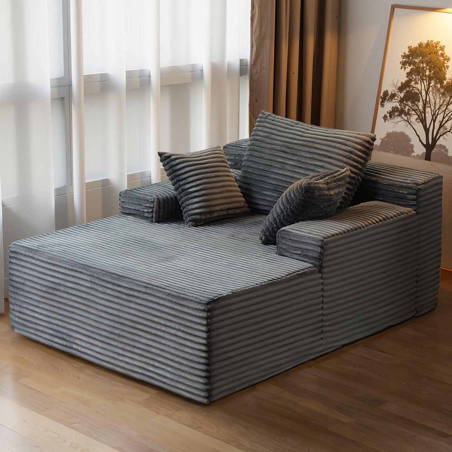Gray Corduroy Chaise Lounge Chair
