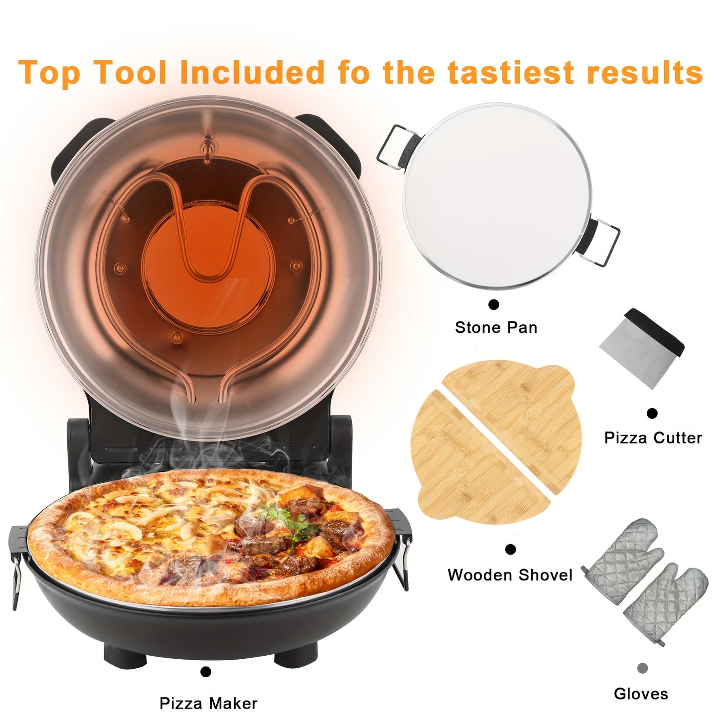 12-Inch Electric Pizza Oven 1200W Portable Heats Up to 800°F,