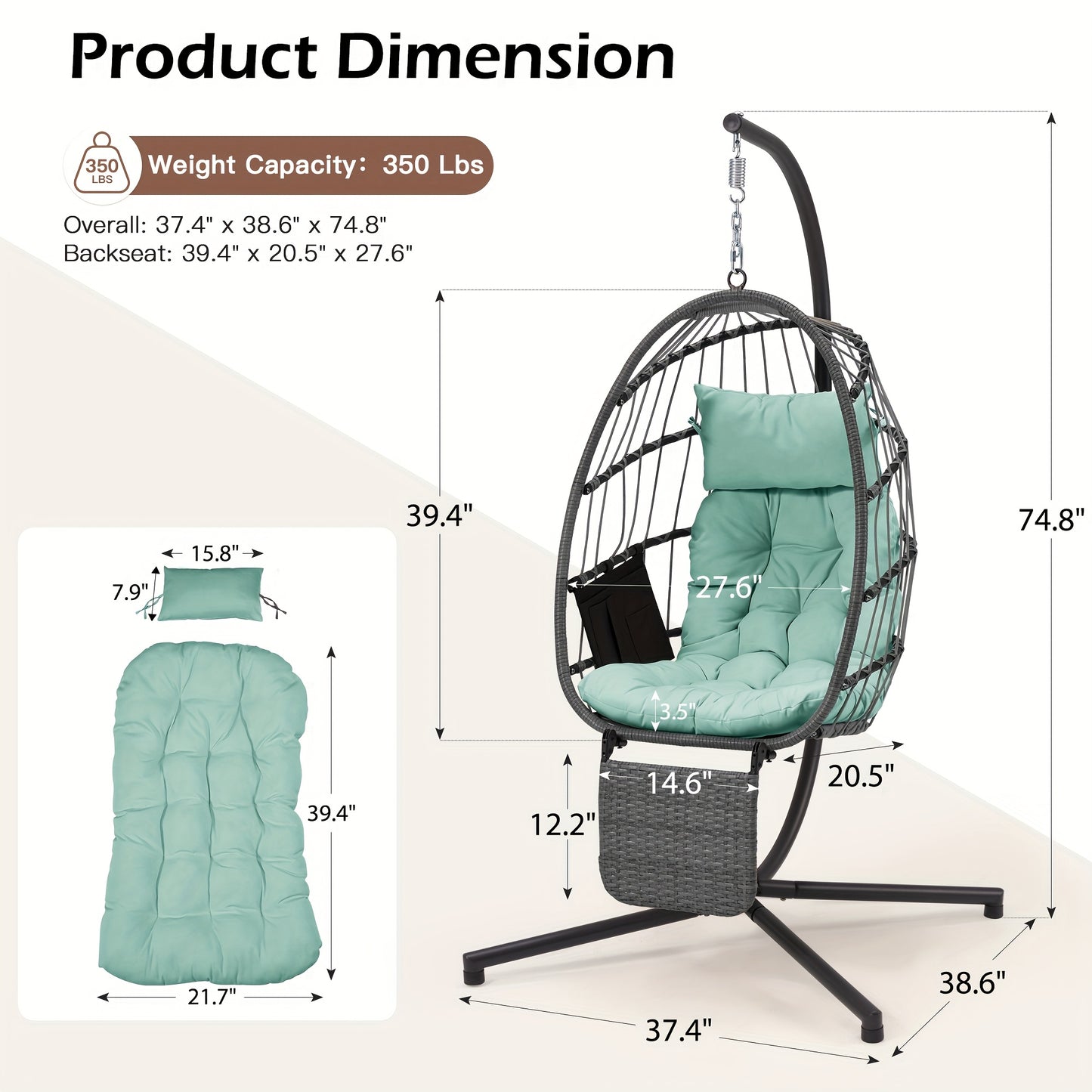 Hanging Double Egg Chair with Stand And Chair Pillow