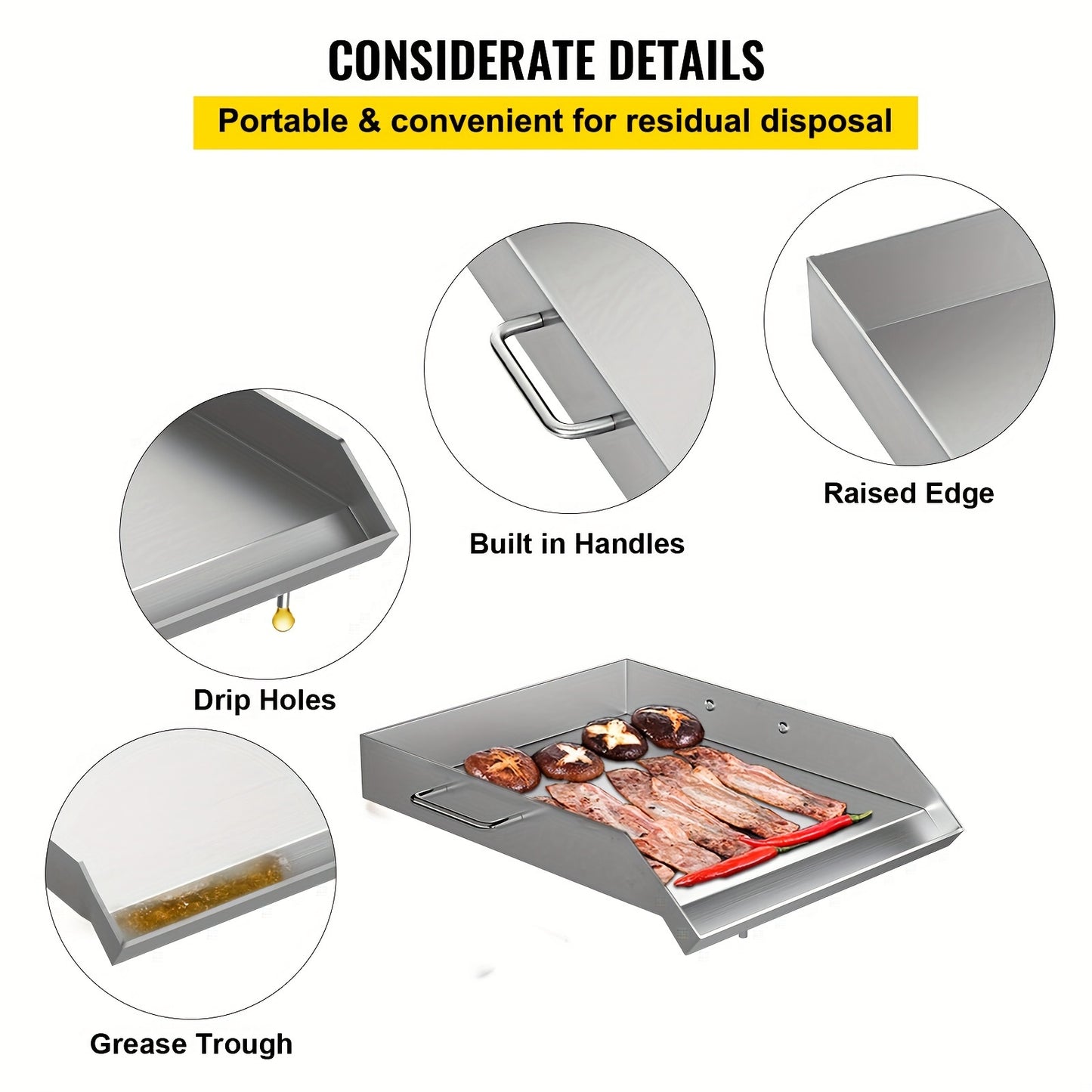 18" x 16" Rectangular Stainless Steel Griddle Plate - For Grill