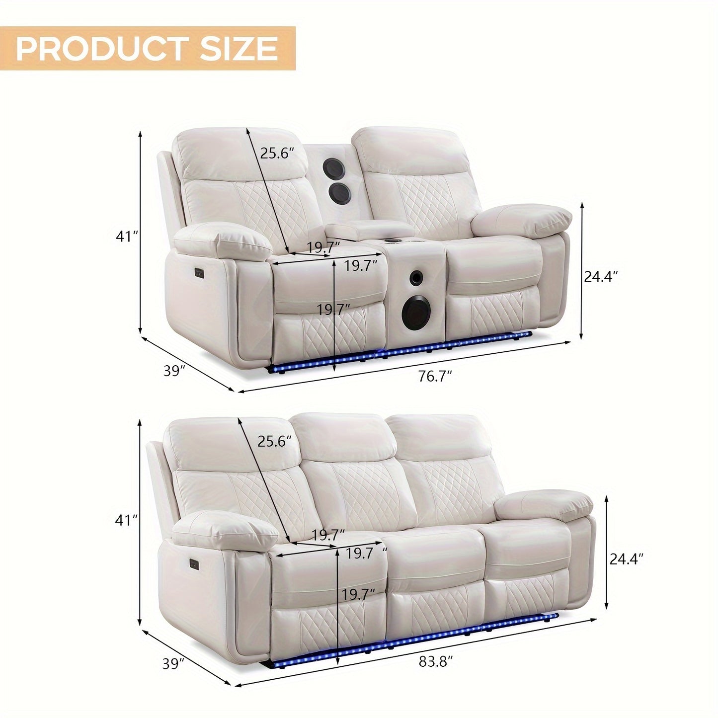 Power Recliner Sofa Set with Bass Speakers and LED Lights.