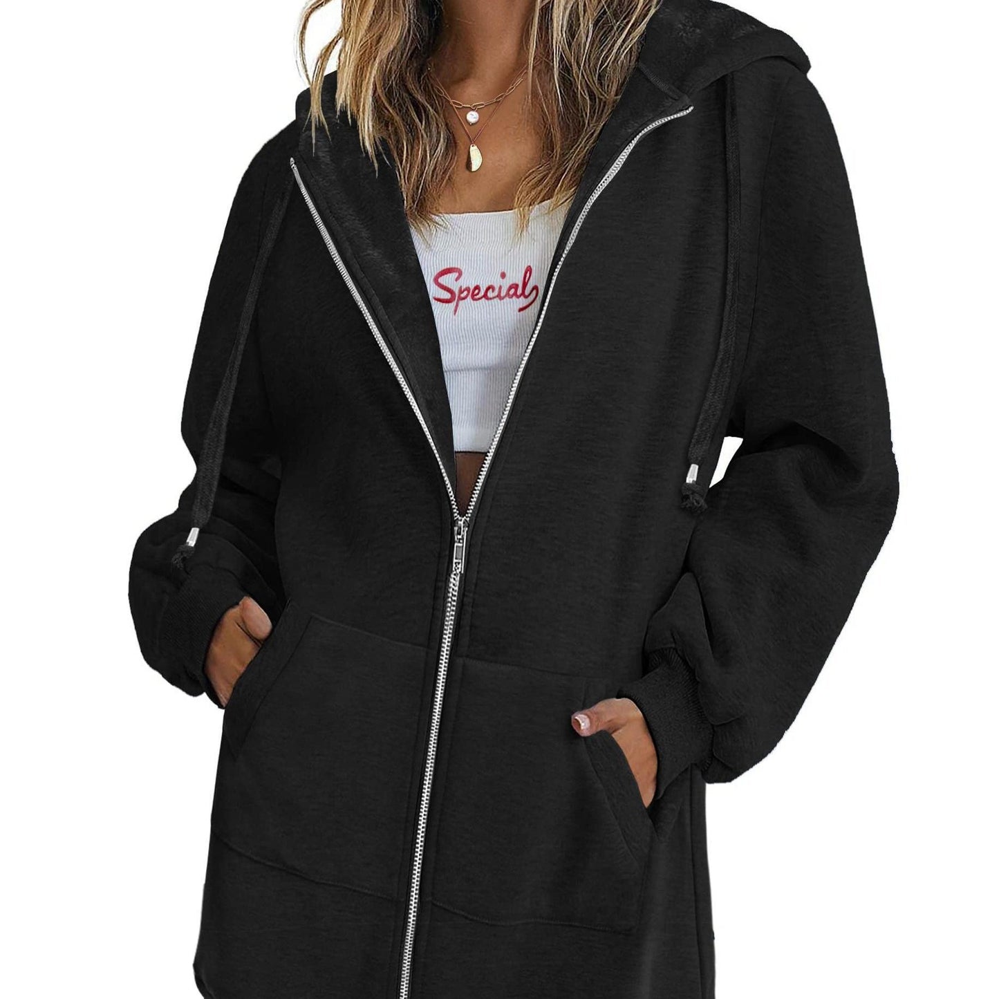 Long Sleeve Lightweight Fleece Zip Up Hoodies For Women