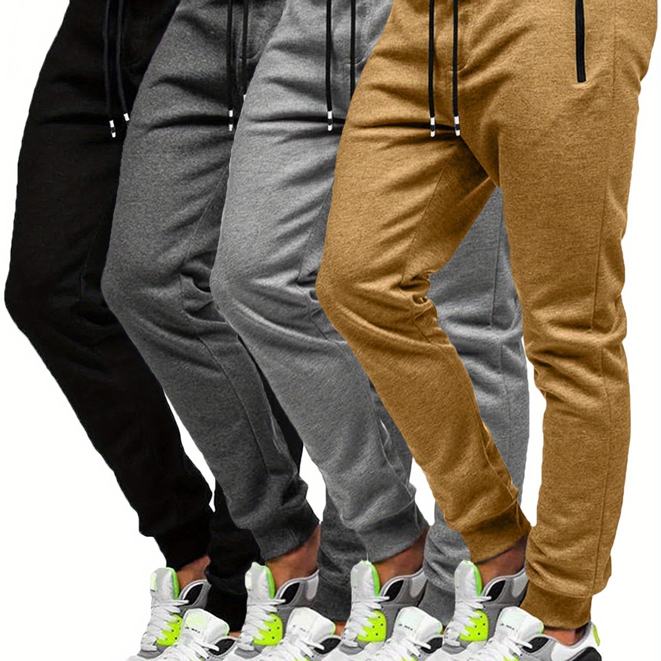 4pcs Men's Slim Fit Jogging Sweatpants w/ Zippered Pockets,