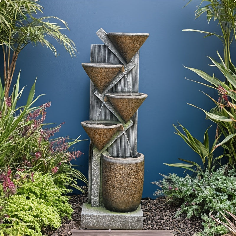 49.6-Inch Tiered Bowl Outdoor Water Fountain with Lights