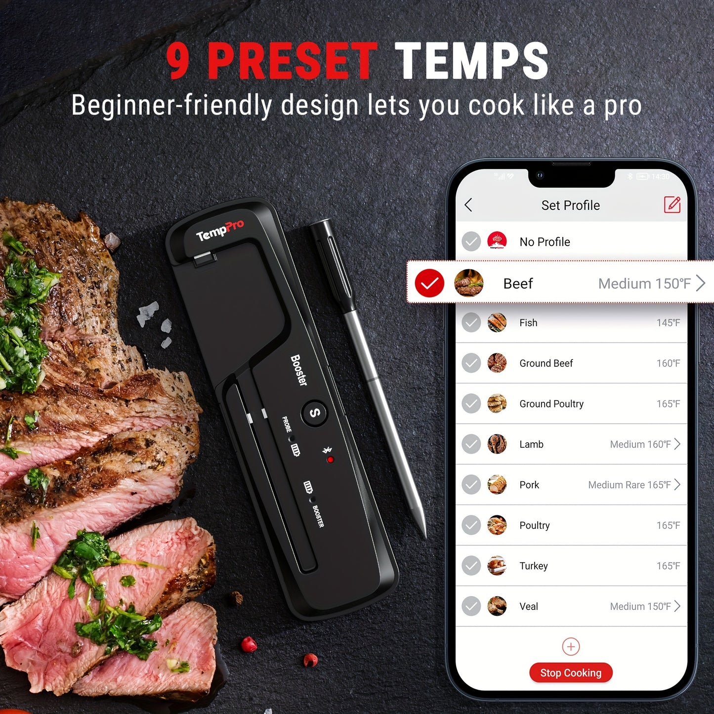 500-ft-Ranged Wireless Meat Thermometer,