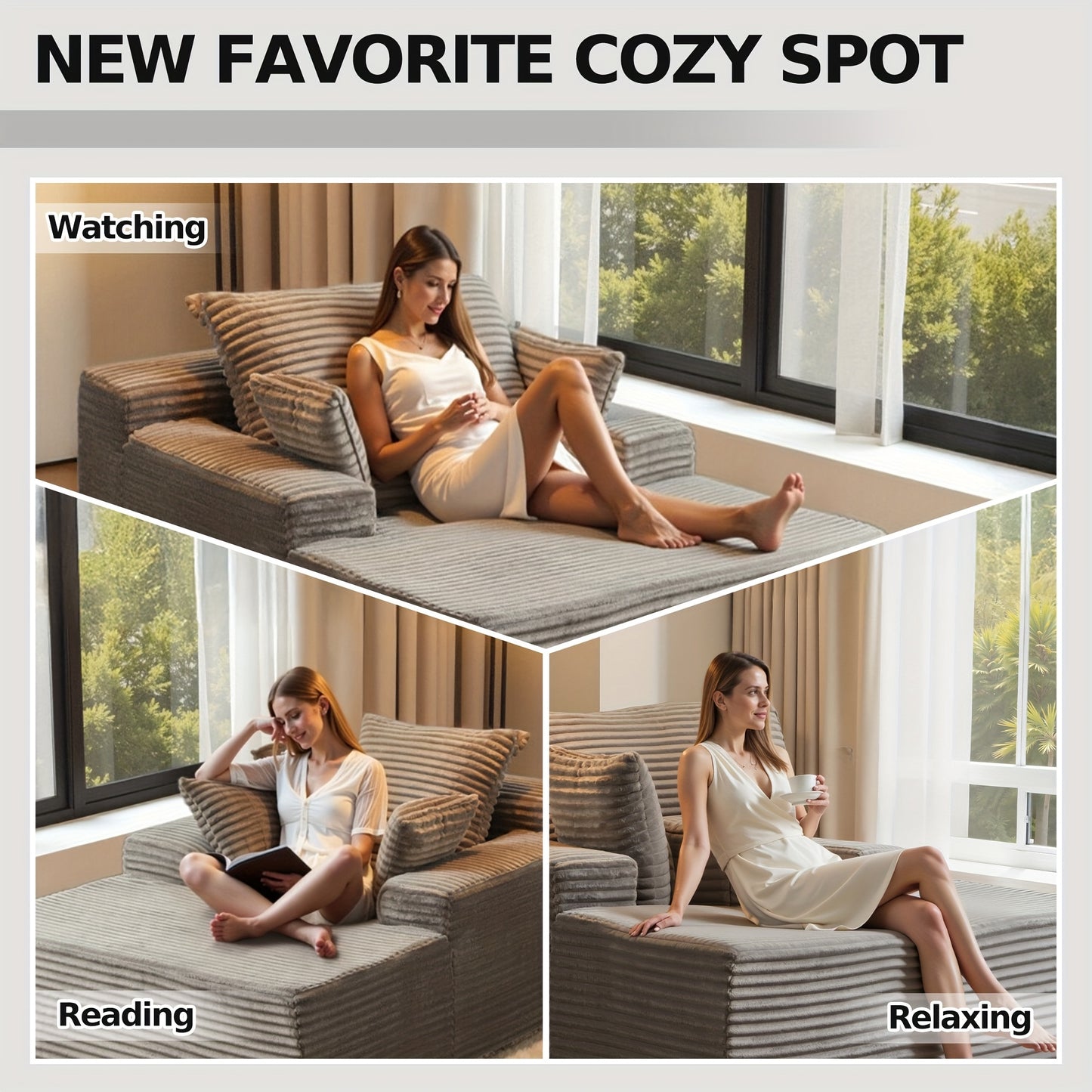 Gray Corduroy Chaise Lounge Chair
