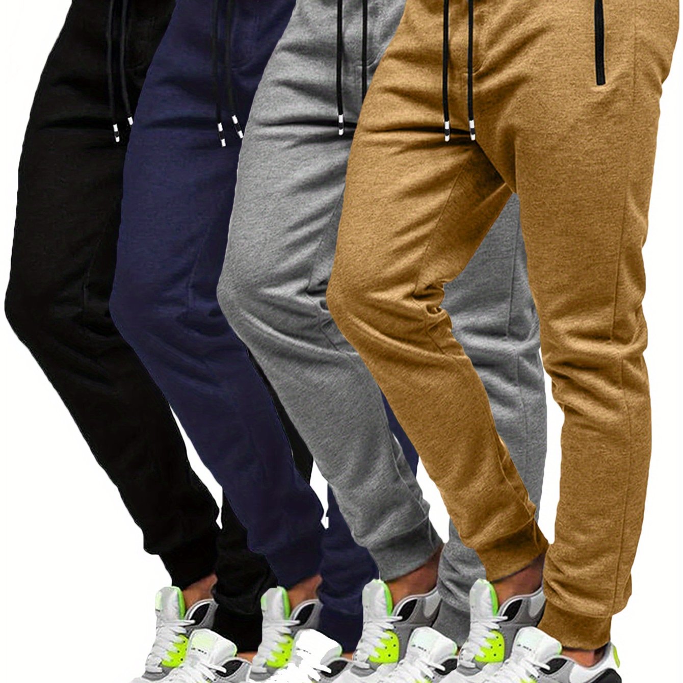 4pcs Men's Slim Fit Jogging Sweatpants w/ Zippered Pockets,