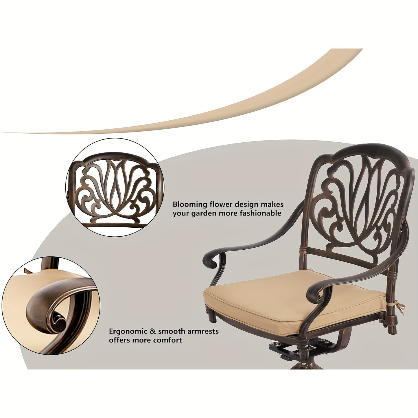 5 Piece Outdoor Cast Aluminum Patio Dining Set.