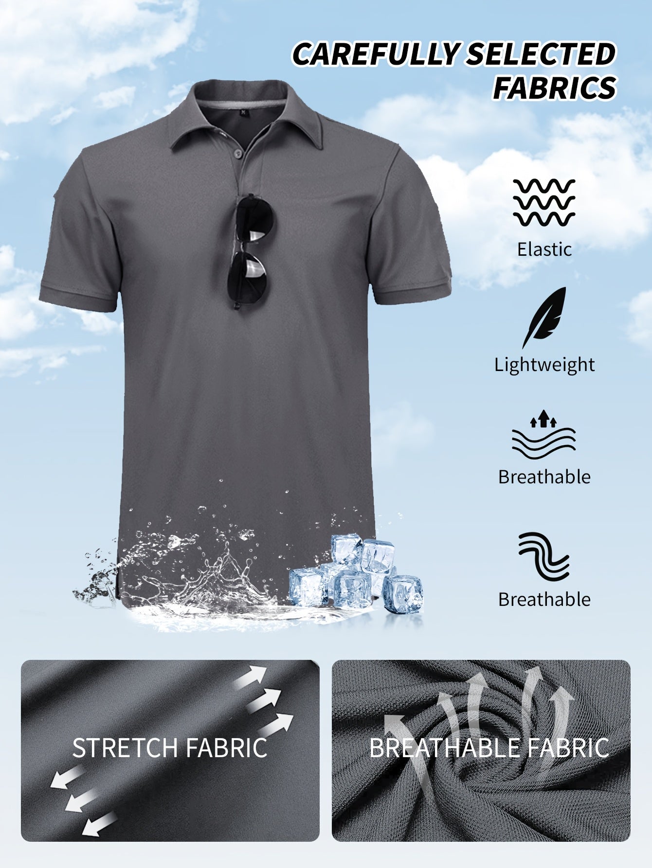 3 Pcs Men's Polo Shirts Quick-Dry Cool Short Sleeve.