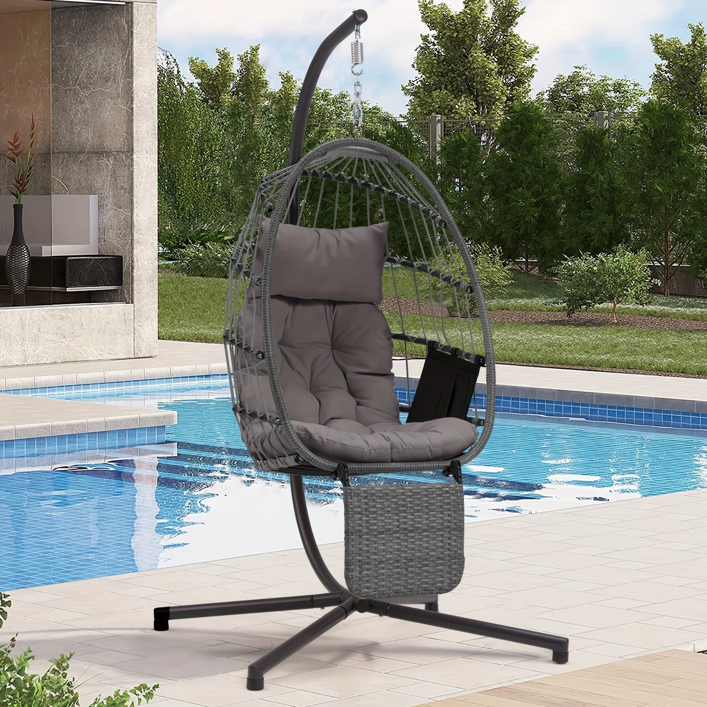 Hanging Double Egg Chair with Stand And Chair Pillow
