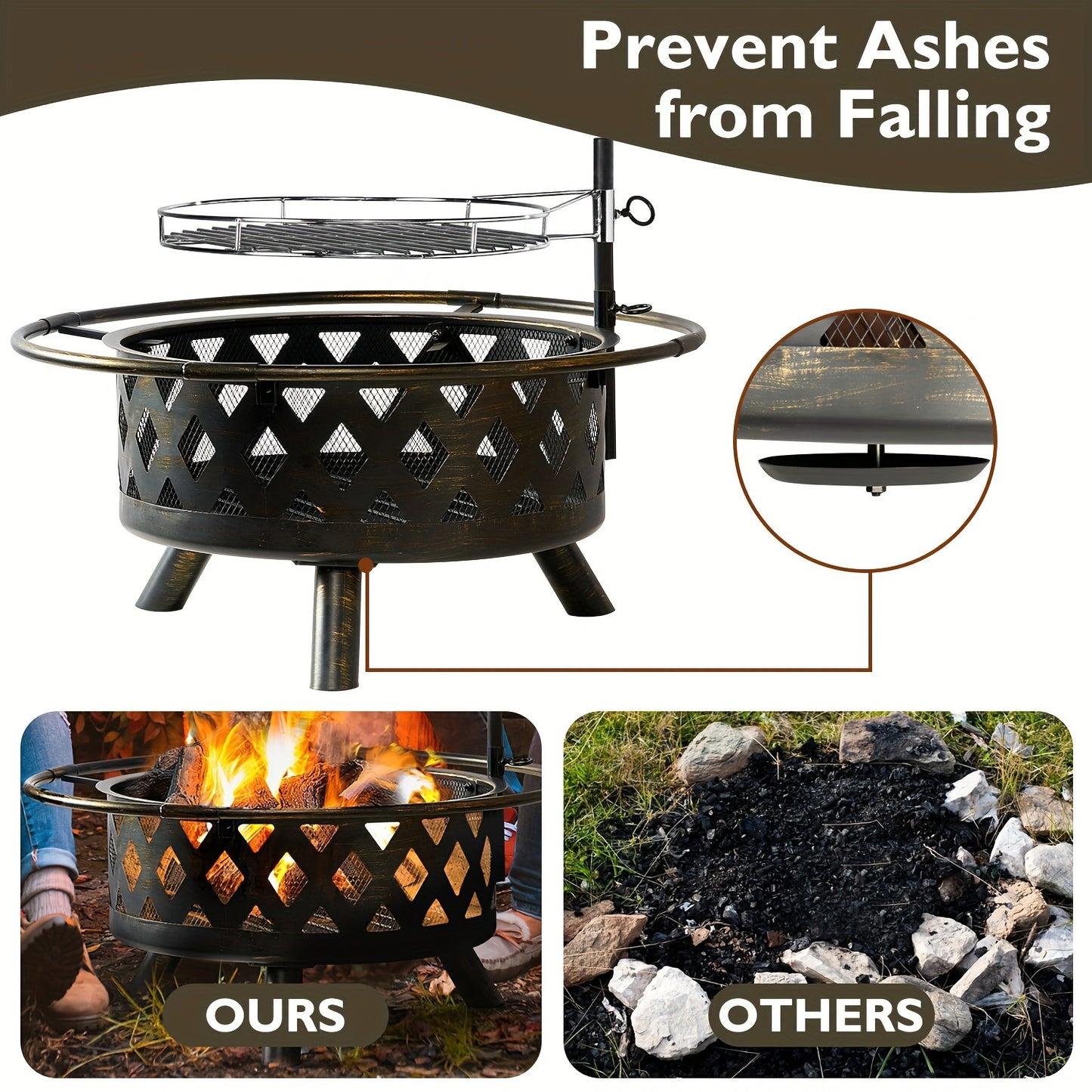 30 Inch Fire Pits For Outside With Grill Swivel BBQ Grill. see more