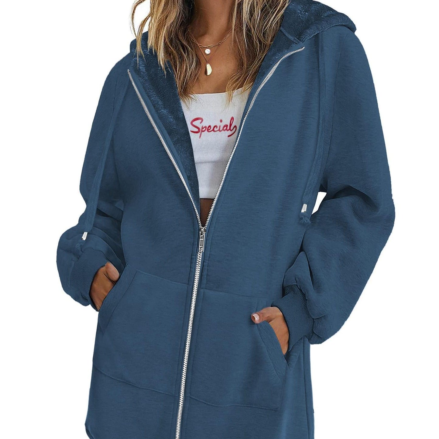 Long Sleeve Lightweight Fleece Zip Up Hoodies For Women