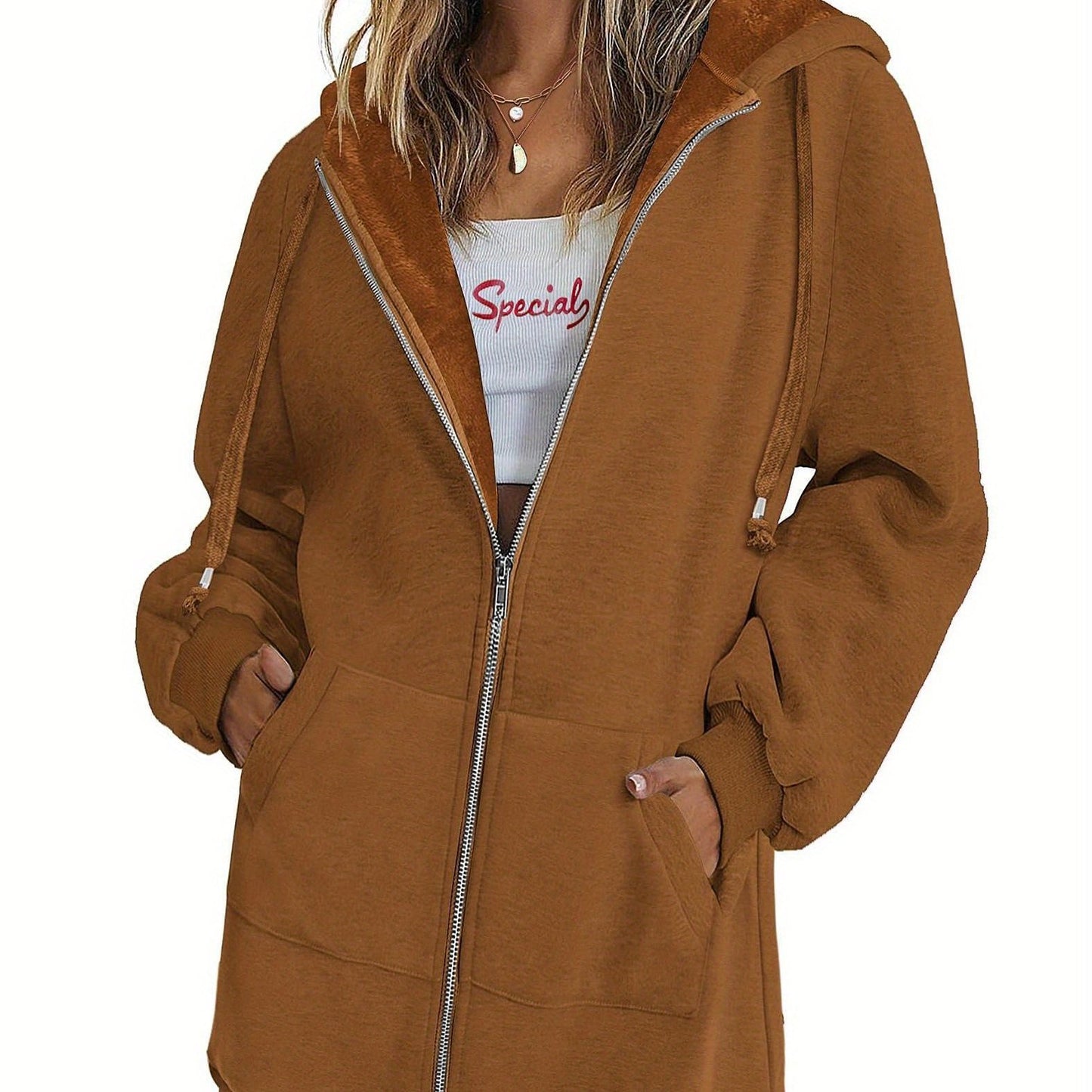 Long Sleeve Lightweight Fleece Zip Up Hoodies For Women