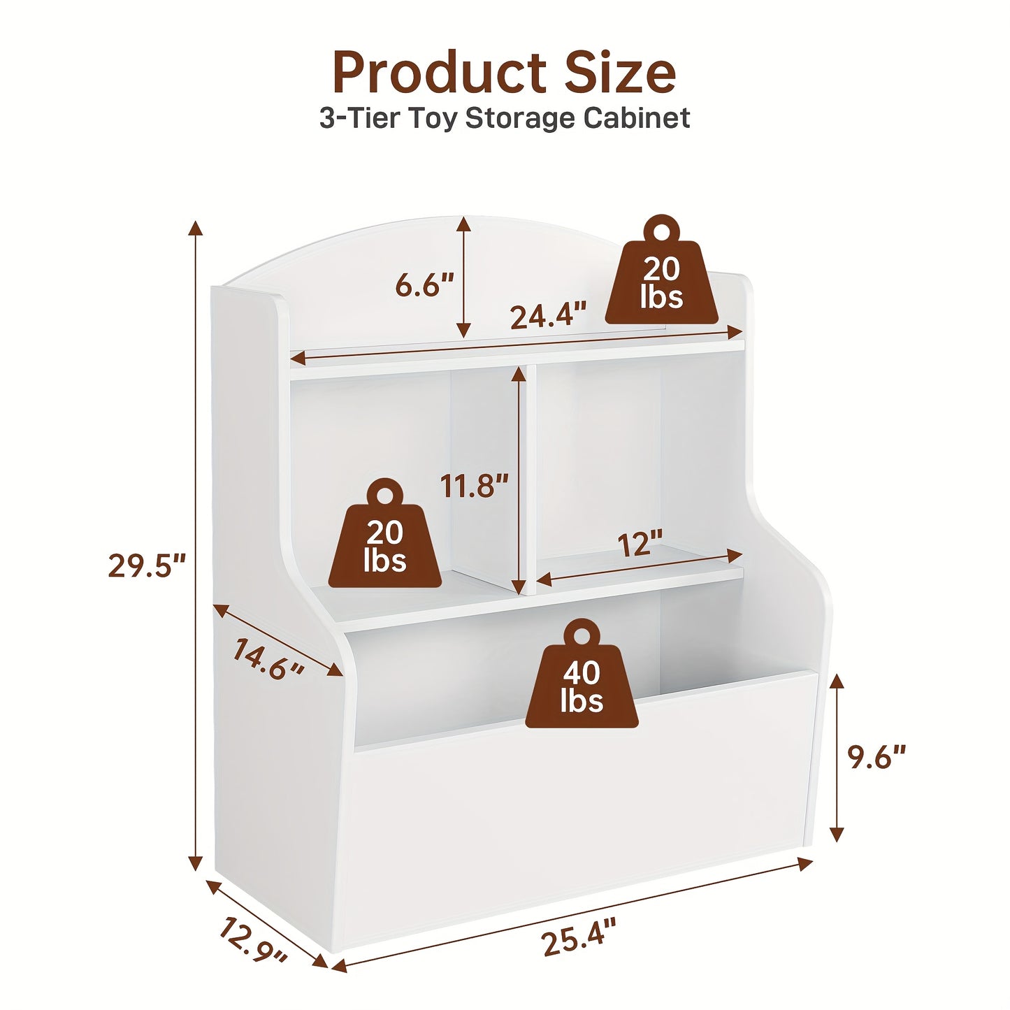Bookcase And Toy Storage Cabinet, 3-Tier Shelf With Organizer.