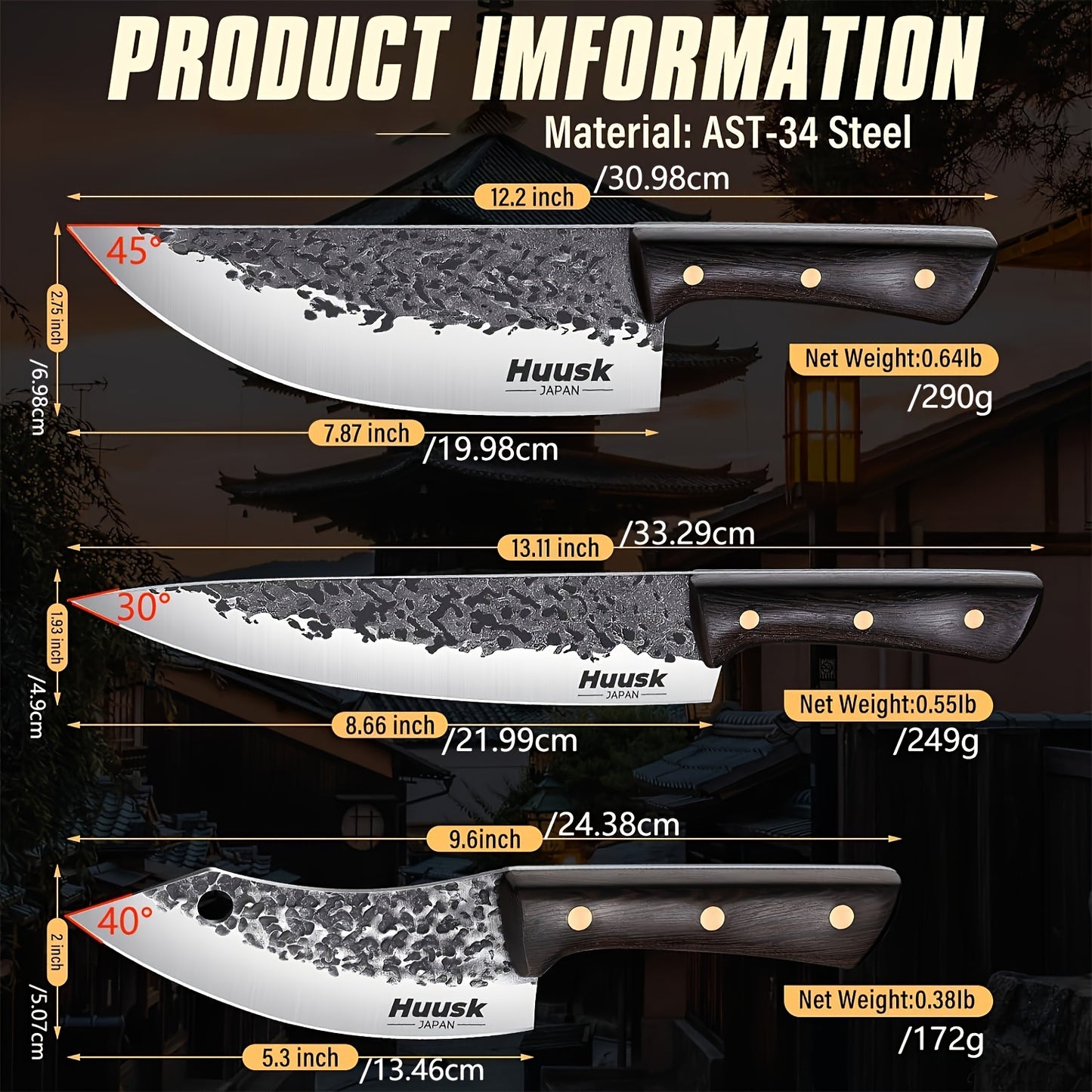 Hand Forged Chef Knife Set - High Carbon Steel Cooking Knifes,