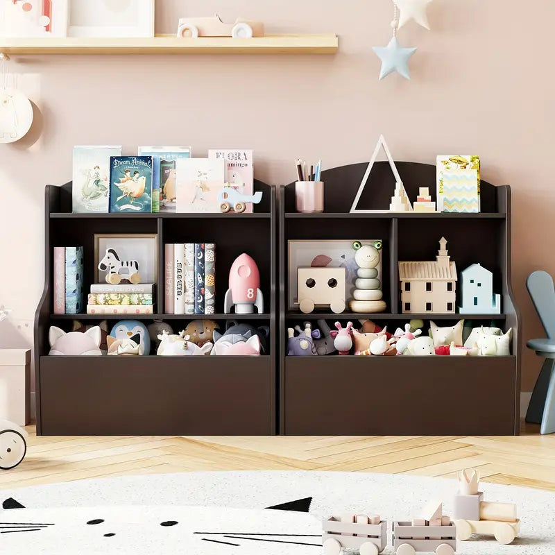 Bookcase And Toy Storage Cabinet, 3-Tier Shelf With Organizer.