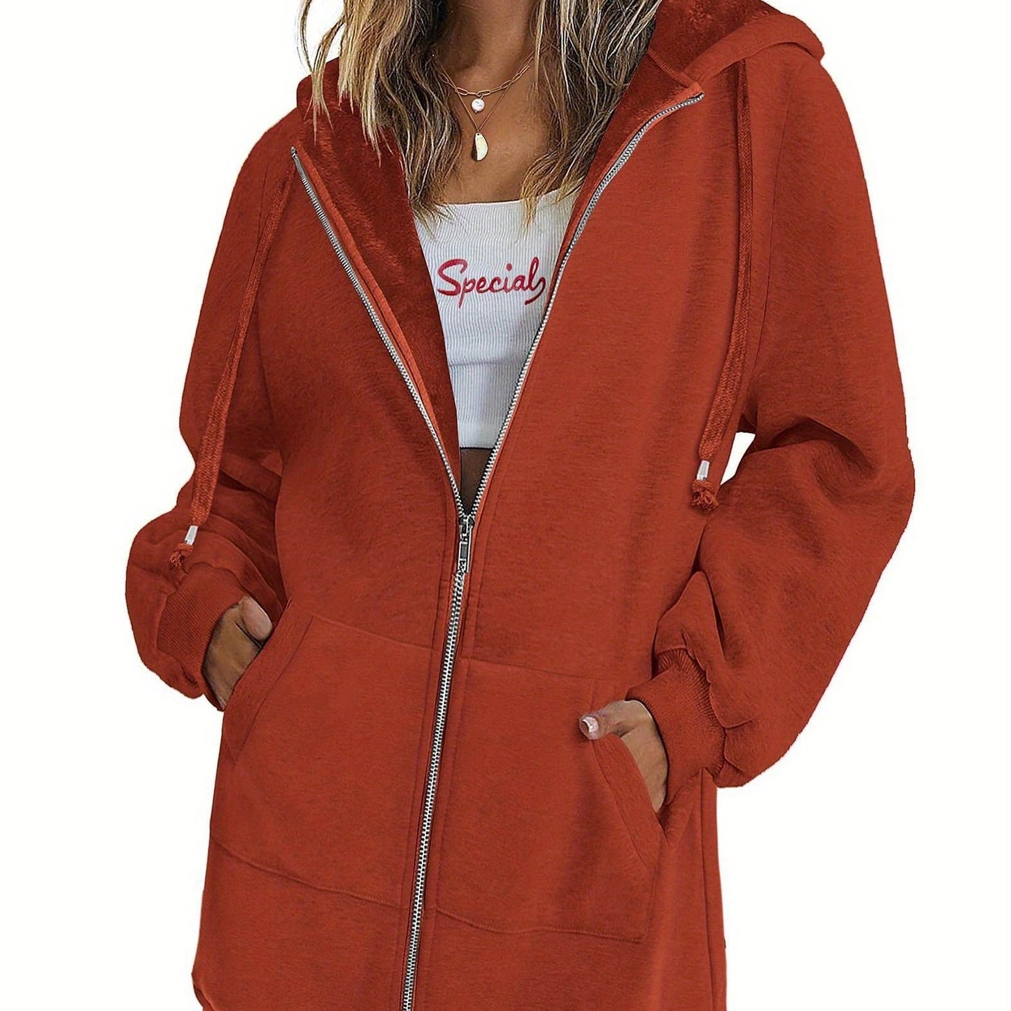 Long Sleeve Lightweight Fleece Zip Up Hoodies For Women