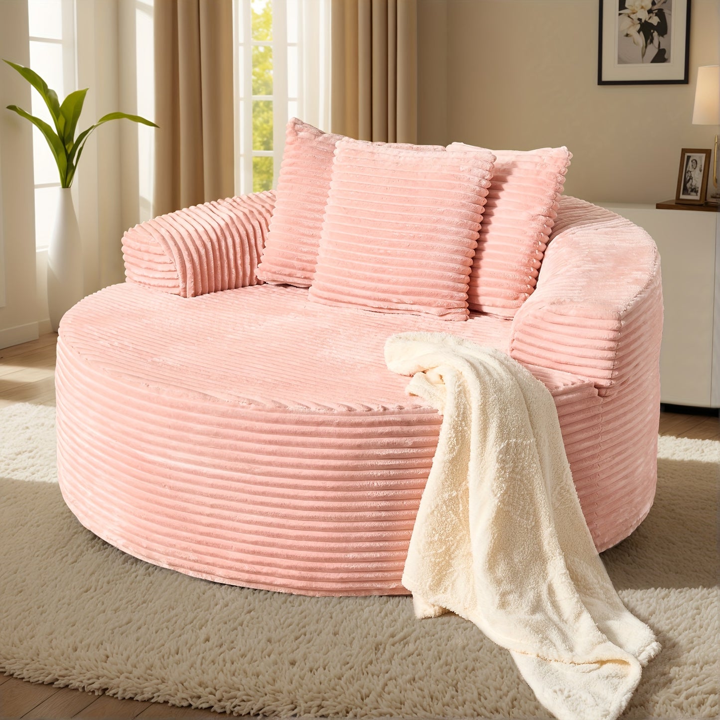 Oversized Round Corduroy Velvet Sofa 58.26"