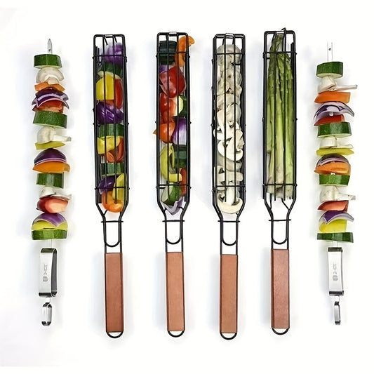 4PC Stainless Steel BBQ Grill Basket, Portable Nonstick.