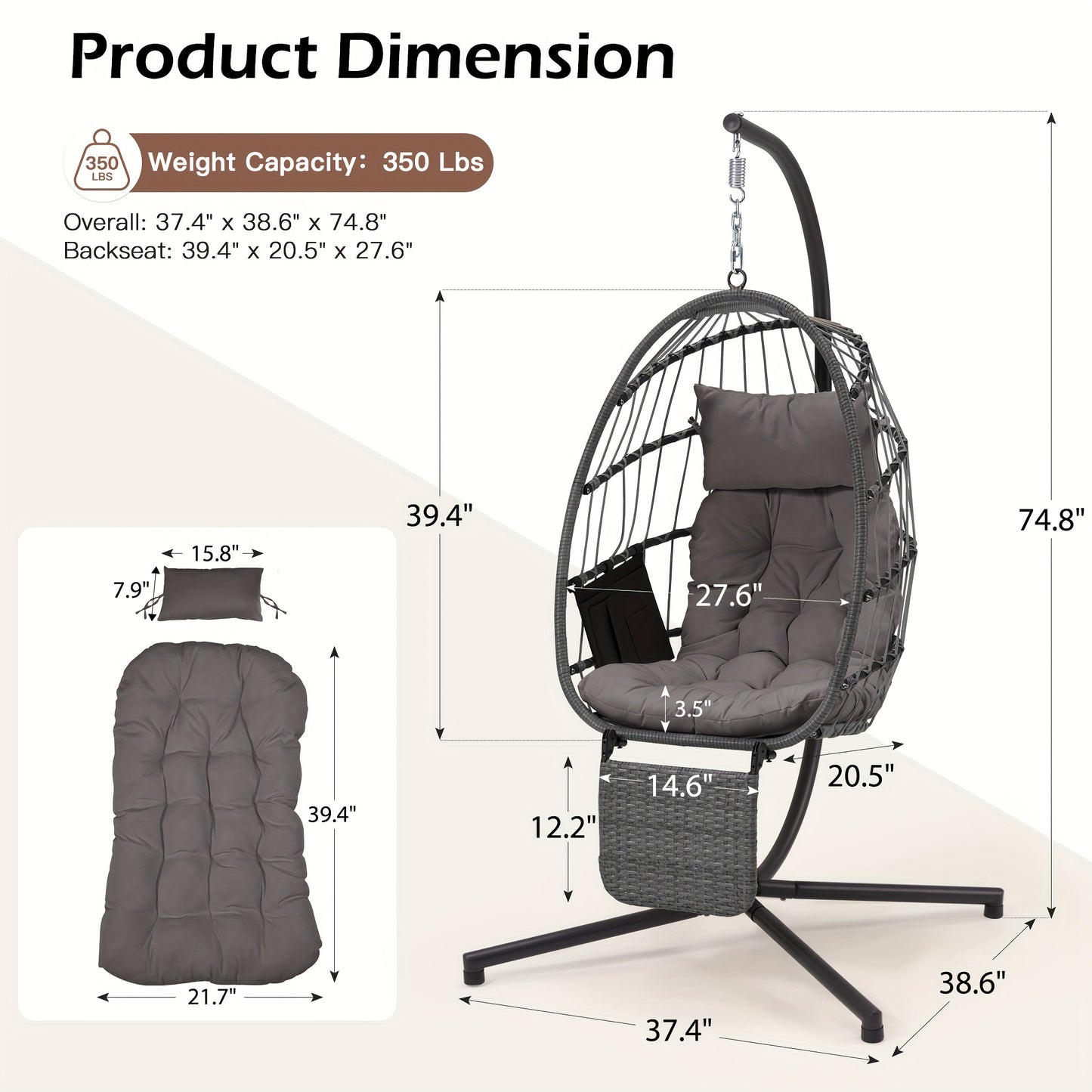 Hanging Double Egg Chair with Stand And Chair Pillow