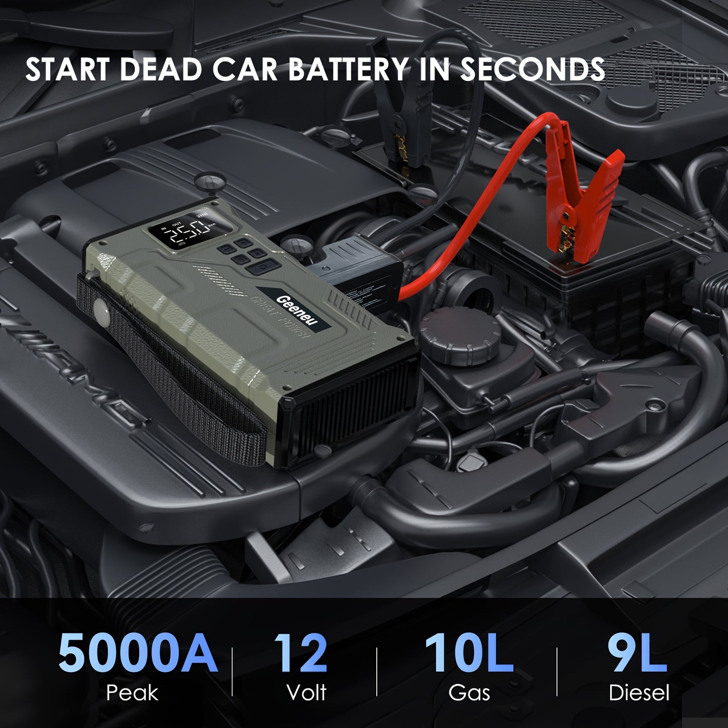 5000A Peak 150PSI Jump Starter With Air Compressor, Car Emergency.