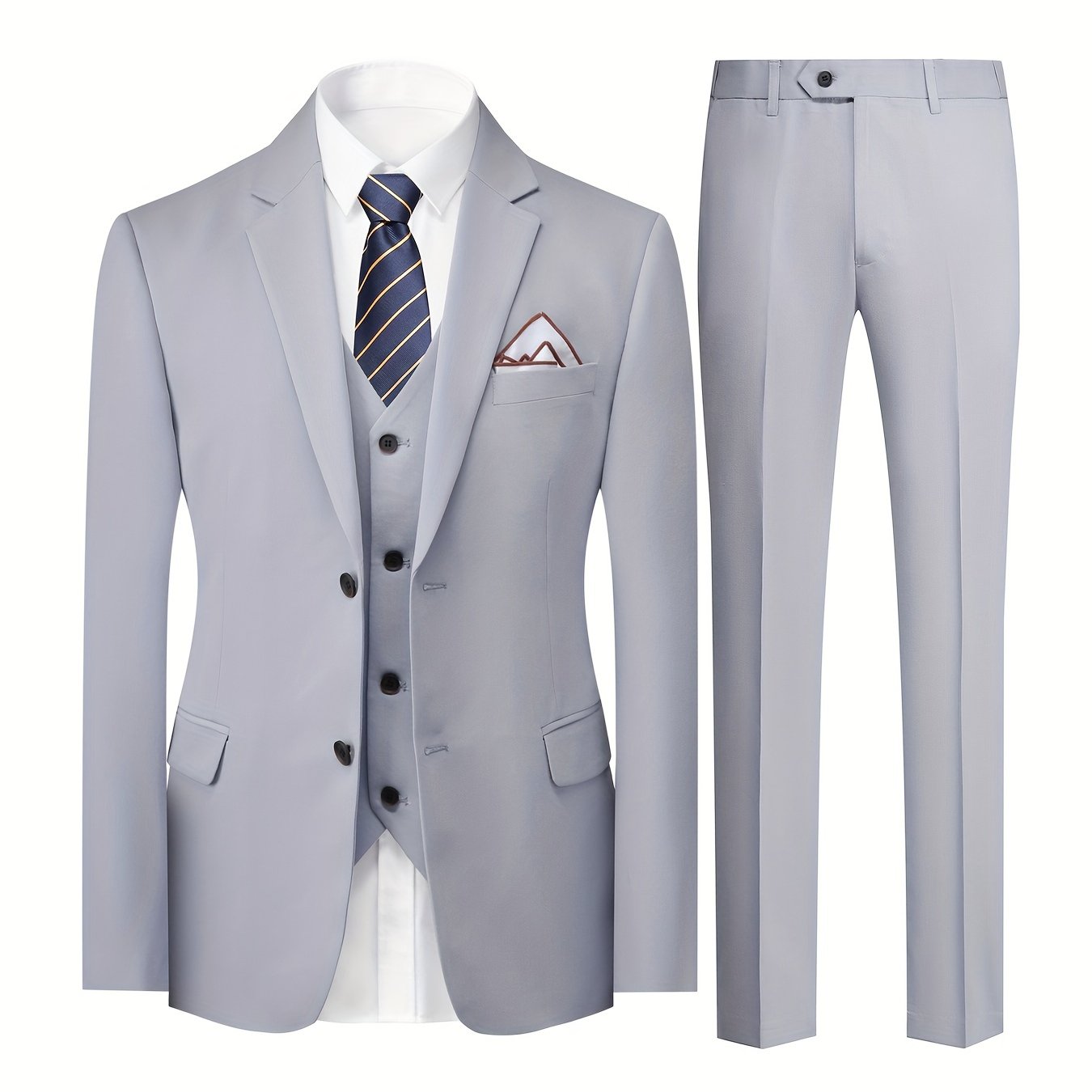3-Piece Men's Classic Dress Suit, Single-breasted Jacket + Vest + Trousers.