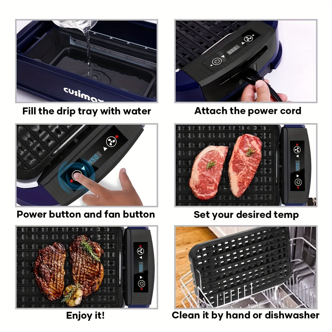 Smokeless Indoor Grill Nonstick Grill Pan, Glass Lid,