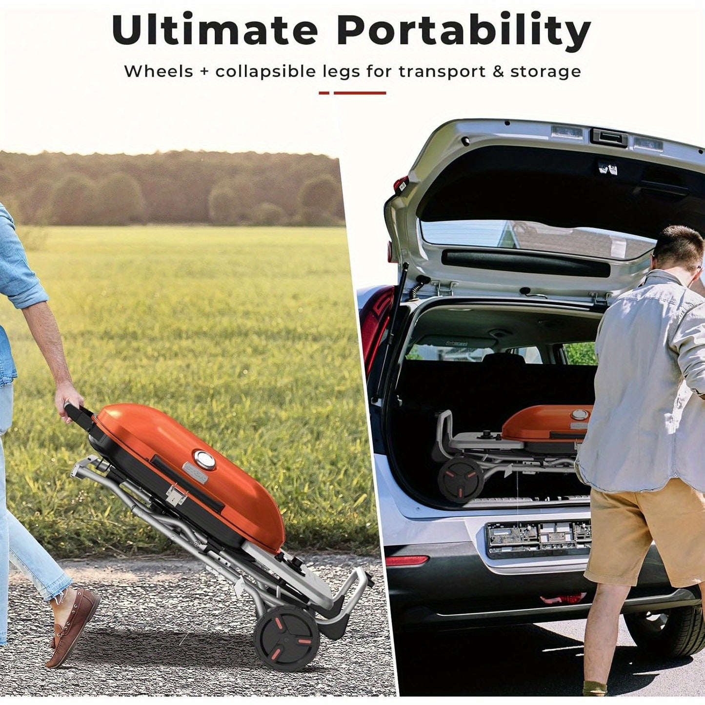 1pc 15,000 BTU Portable Propane Grill with Lid,