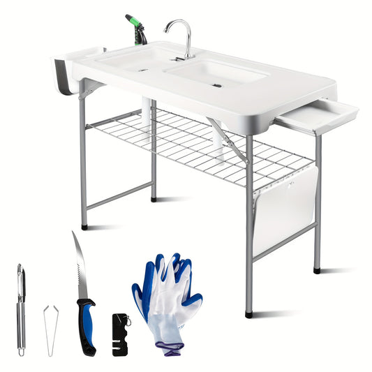 42'' Folding Double Sink Portable Fish Cleaning Table.