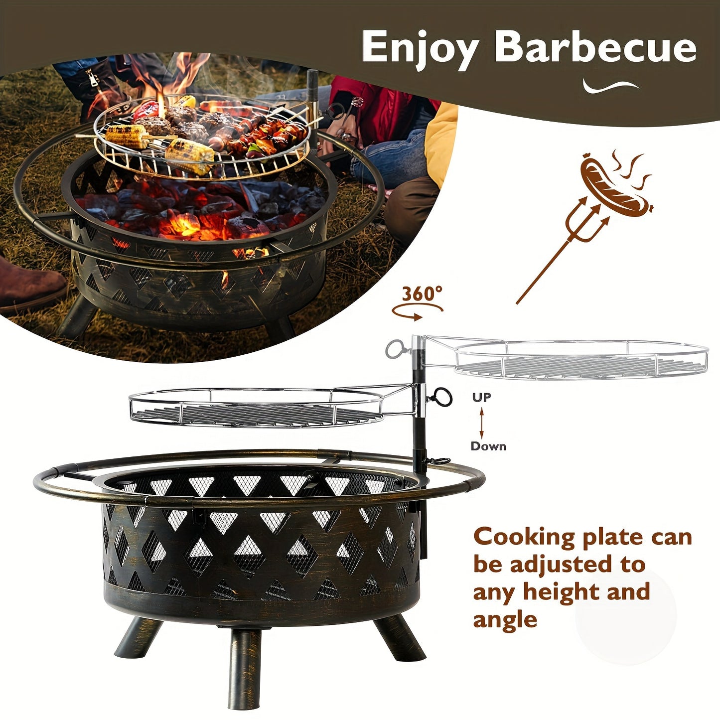 30 Inch Fire Pits For Outside With Grill Swivel BBQ Grill. see more