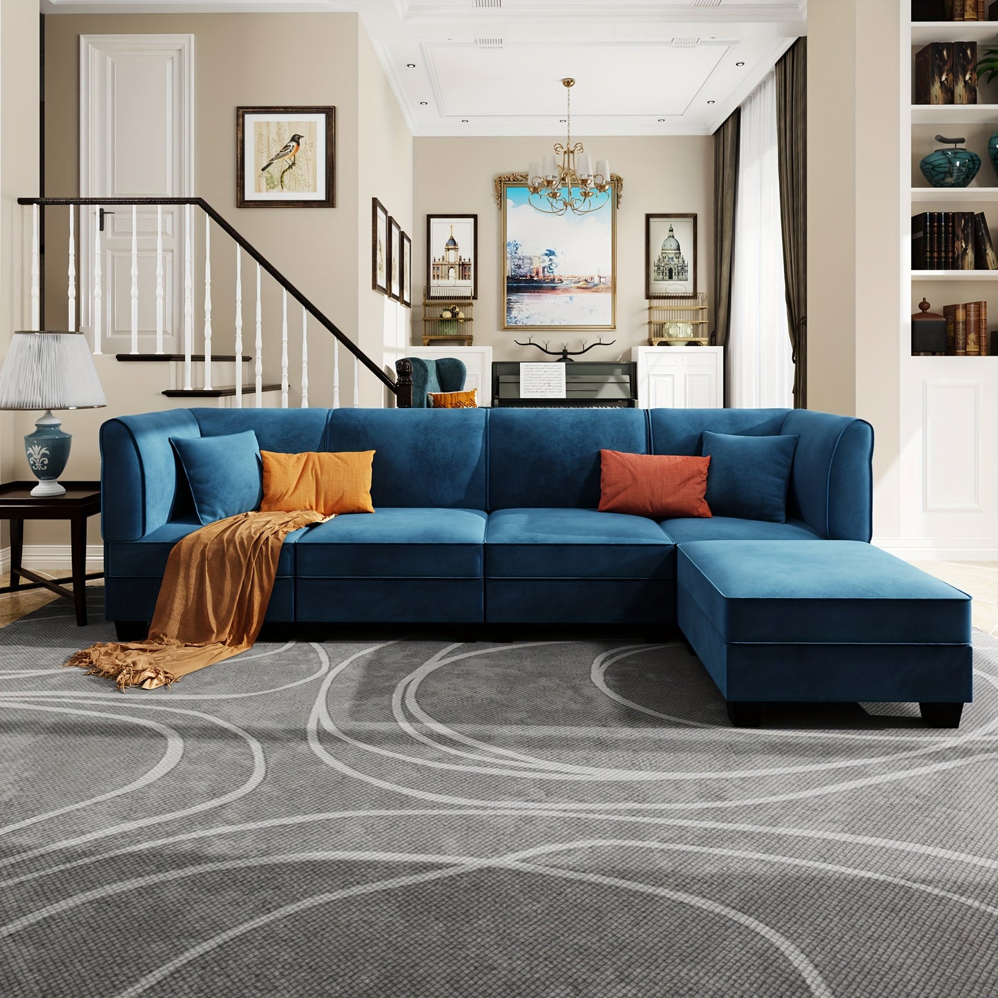Reversible Modular Sectional Sofa with Ottoman
