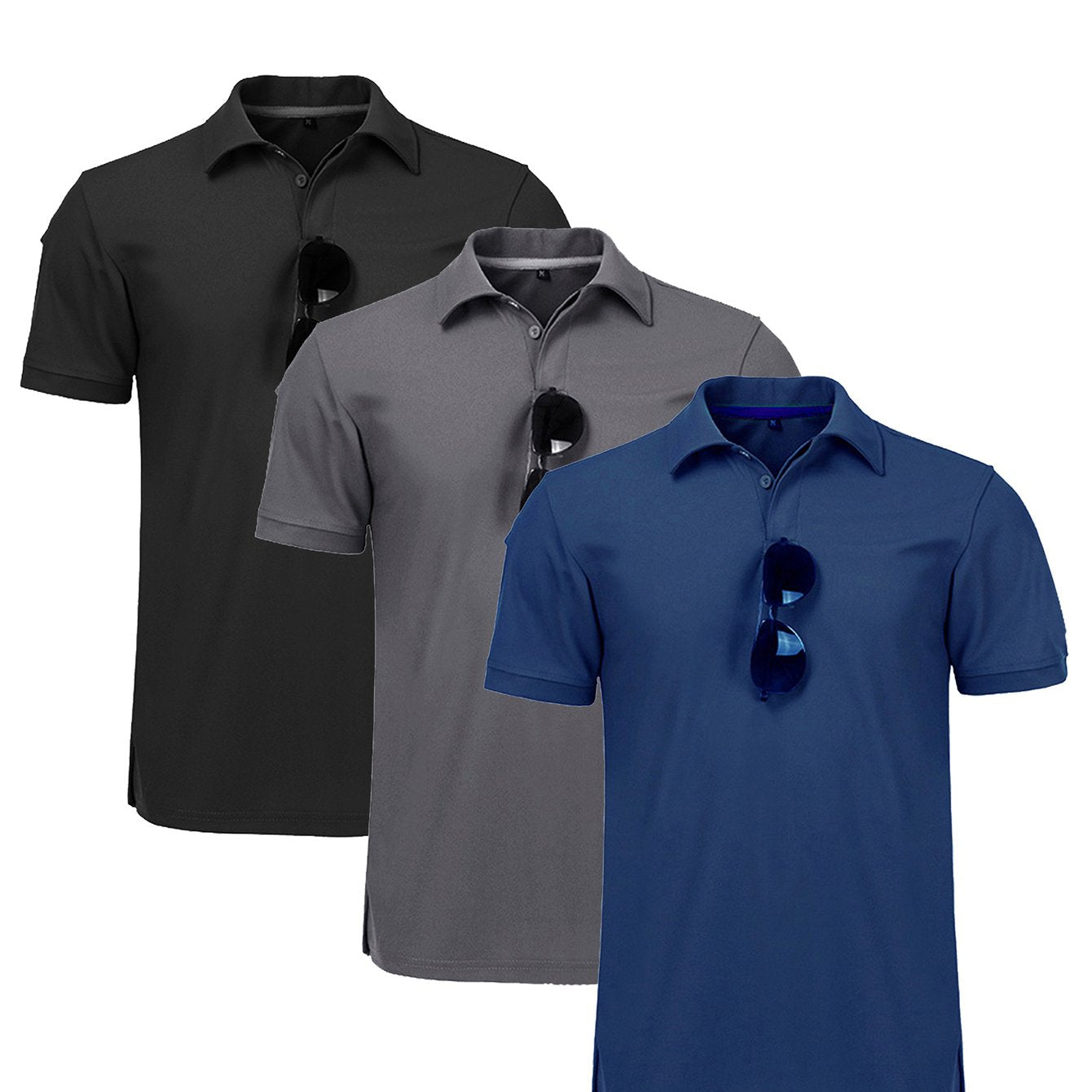 3 Pcs Men's Polo Shirts Quick-Dry Cool Short Sleeve.