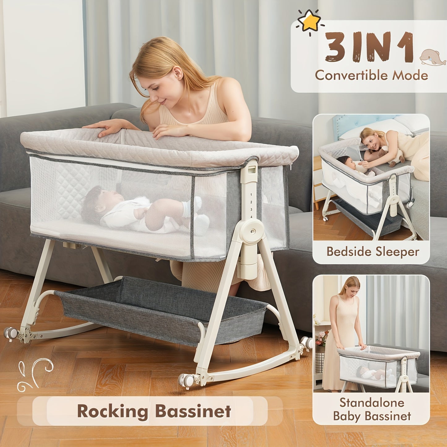 3 In 1 Baby Bassinets Bedside Sleeper With Mosquito Nets, Read More