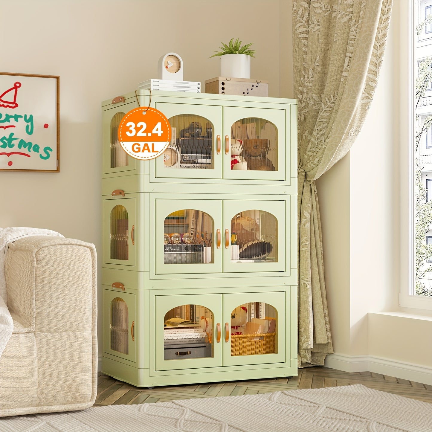 Light Green 3-Tier Stackable Storage Bins with Lids.
