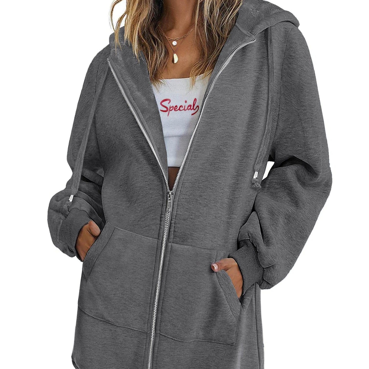 Long Sleeve Lightweight Fleece Zip Up Hoodies For Women