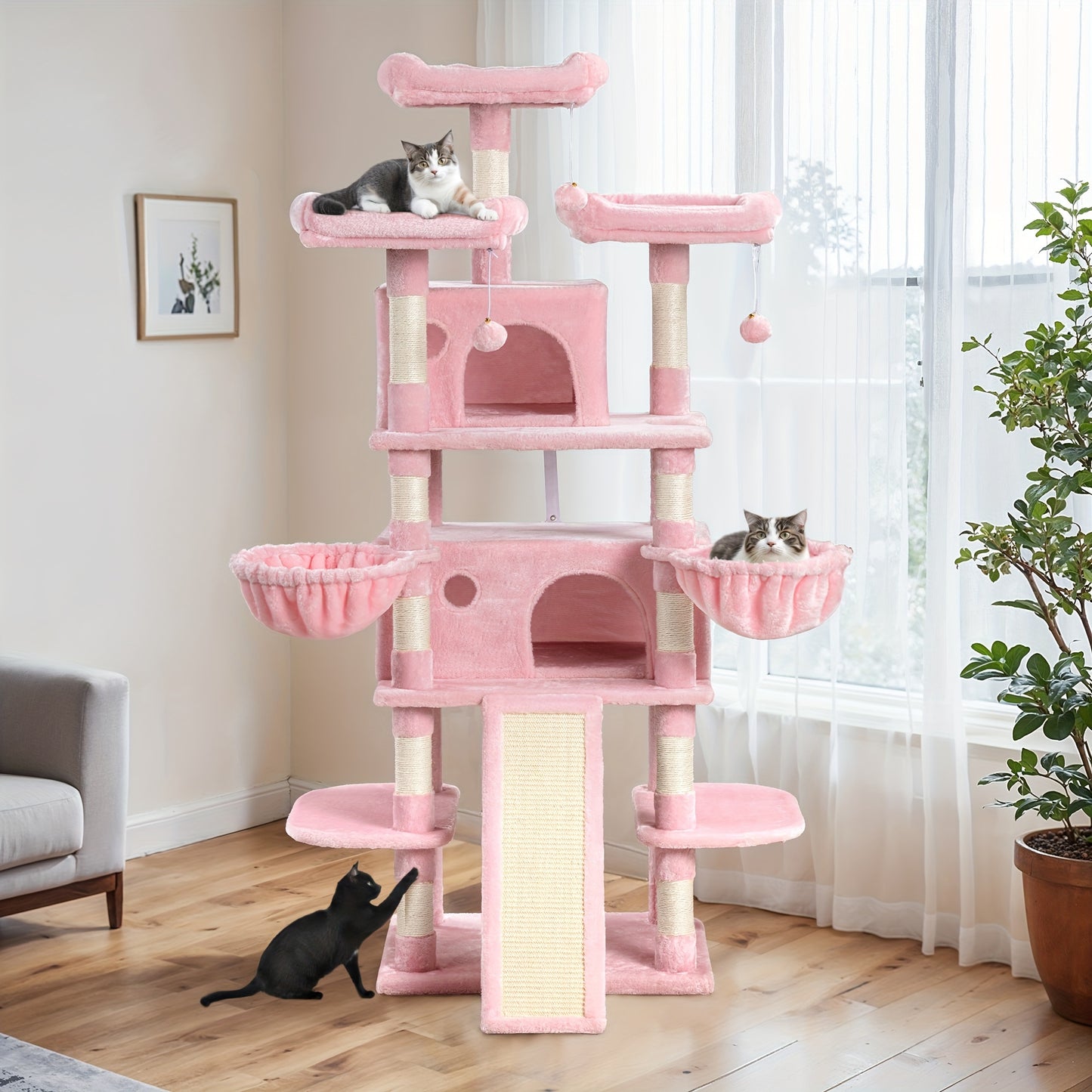 68-Inch Multi-Level Cat Tree Tower for Large Cats