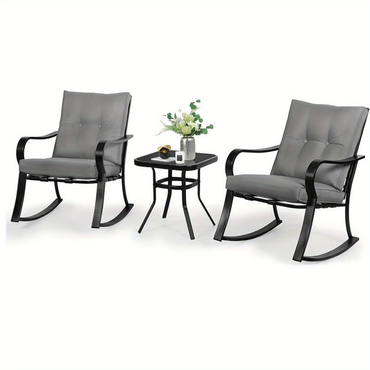 3-Piece Outdoor Rocking Chairs Bistro Set, Read More