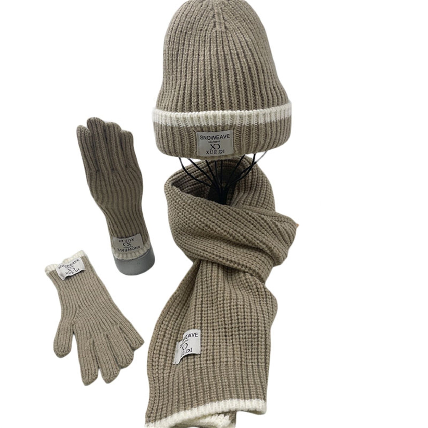3pcs Winter Set for Men & Women: Thick Knit Beanie, Scarf & Gloves