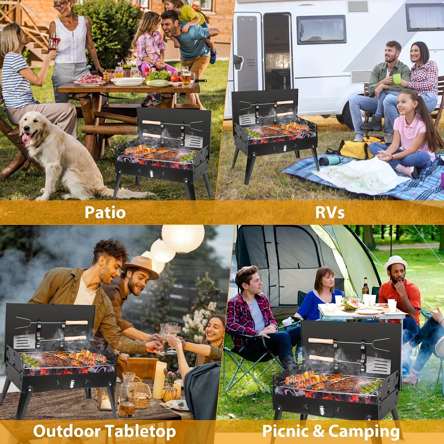 Small Portable Charcoal Grill, with Barbecue Accessories.