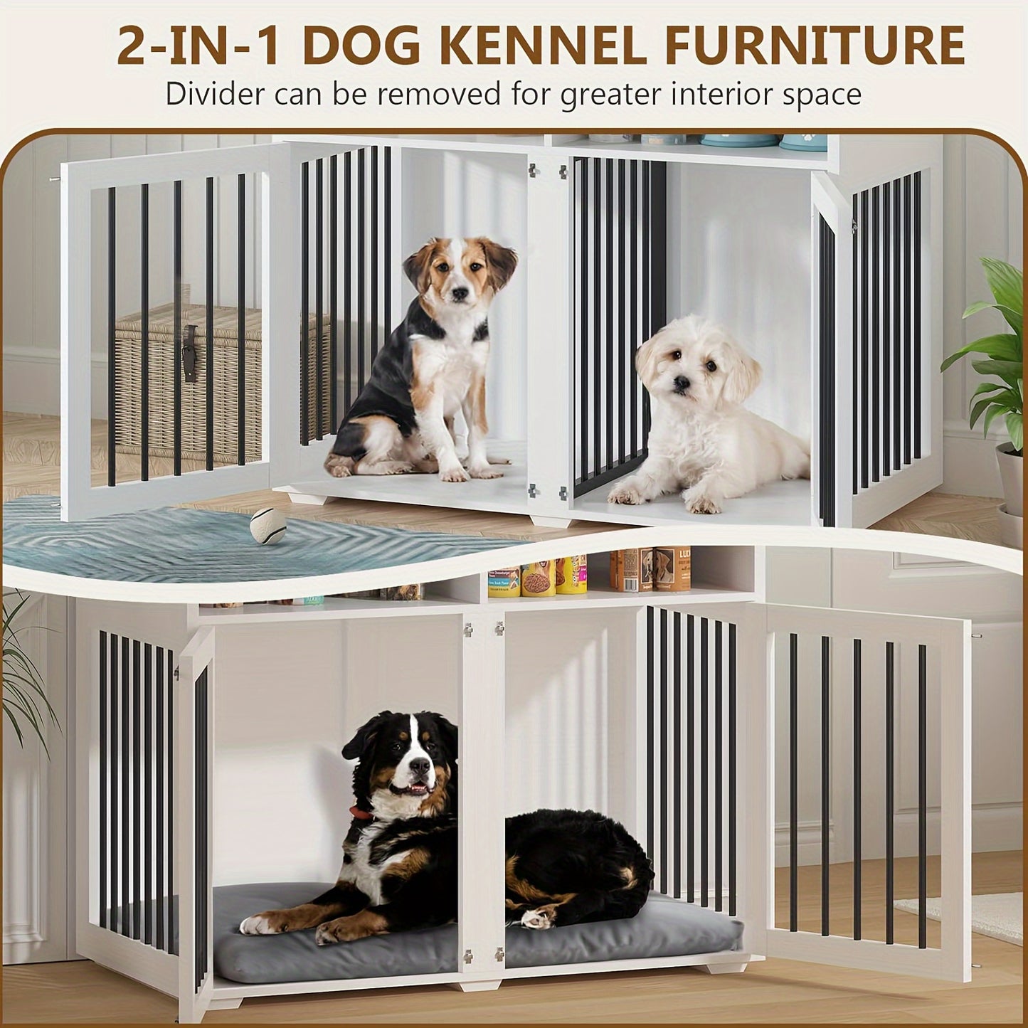 Farmhouse-Style Iron Dog Crate End Table with Divider.