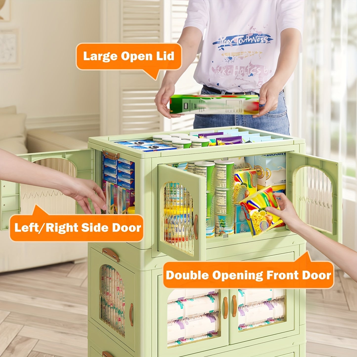 Light Green 3-Tier Stackable Storage Bins with Lids.