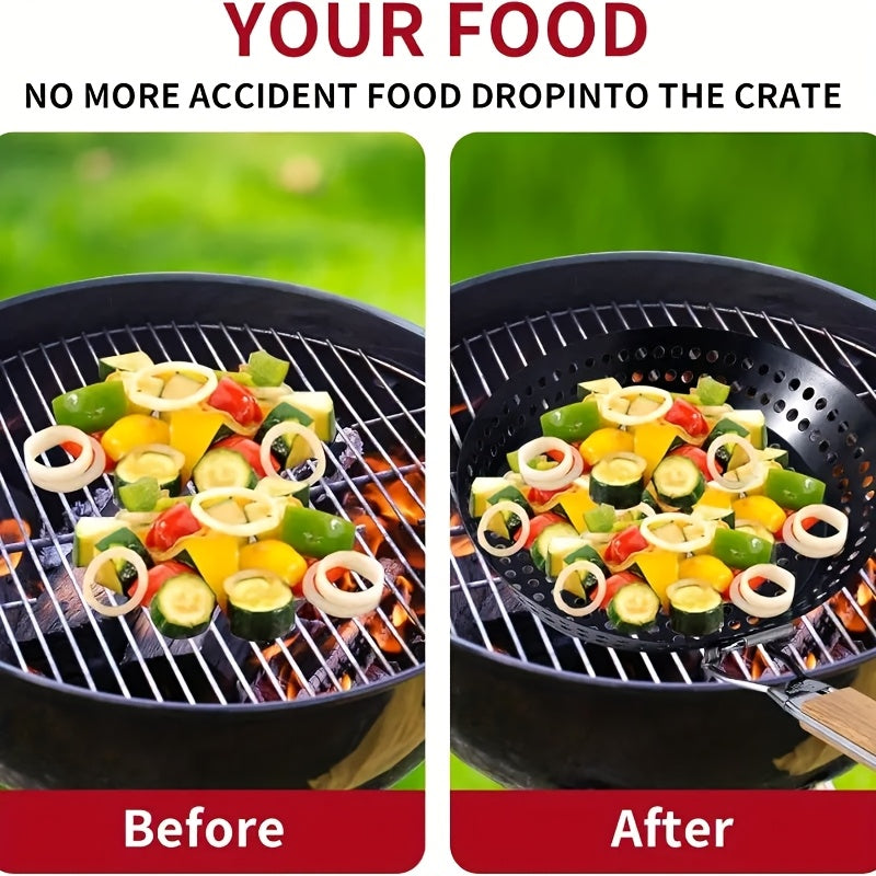 Stainless Steel BBQ Grill Basket with Folding Handle