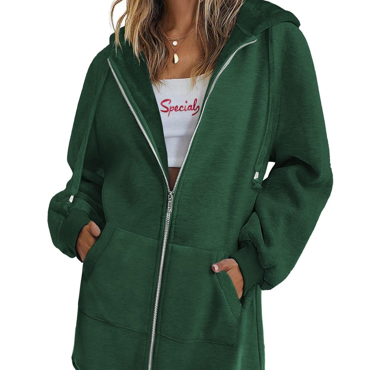Long Sleeve Lightweight Fleece Zip Up Hoodies For Women